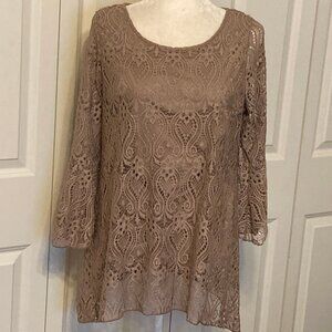 Brittany Black Champagne Crochet Lace Overlay Top Or Dress ~ Size XL